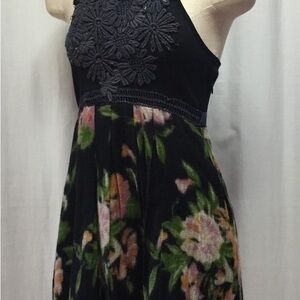 Free People Black Floral Maxi Dress with Crochet Halter Bodice